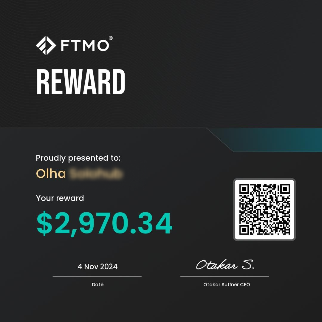 FTMO reward certificate